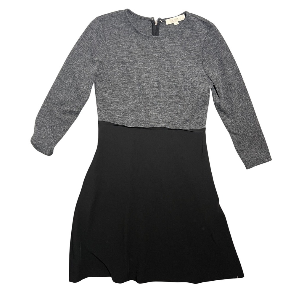 LOFT Ann‎ Taylor Women's Dress Size 8 Gray Black Colorblock Long Sleeve A-Line